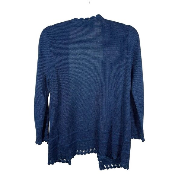 Lauren Ralph Lauren Navy Blue Open Cardigan Womens Sz Medium 100% Linen Crotchet - Picture 2 of 9